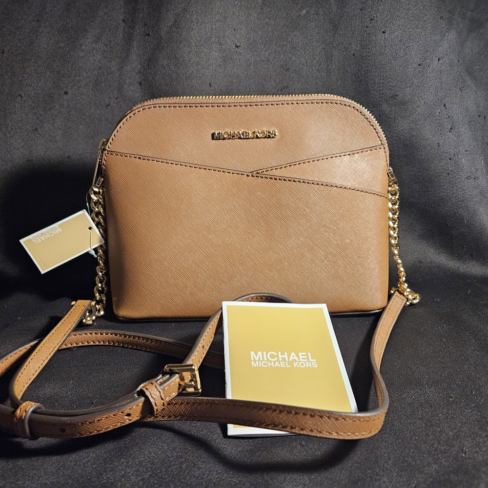Michael Kors Outlet Jet Travel Medium Dome Crossbody Bag brown/gold chain